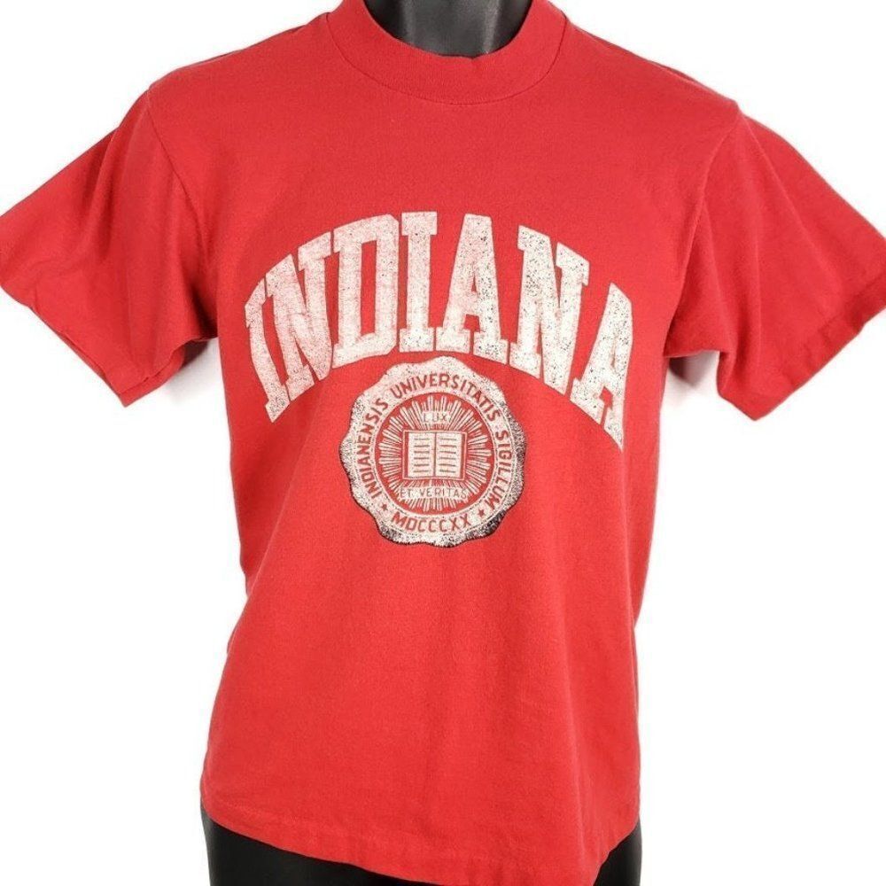 Indiana Hoosiers T Shirt Vintage 80s NCAA Champion Brand 50/50 Made In USA Mens